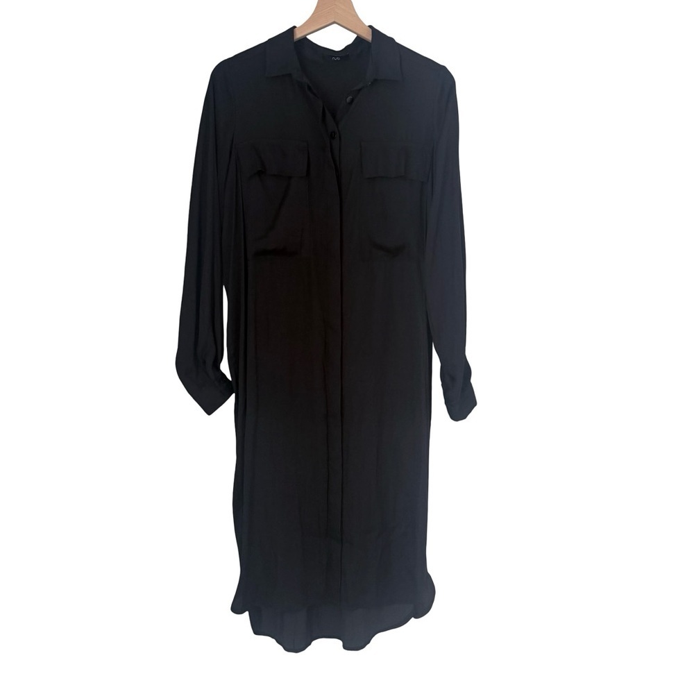 Ruti Satin Collared Shirt Dress Sz 1 = S Black